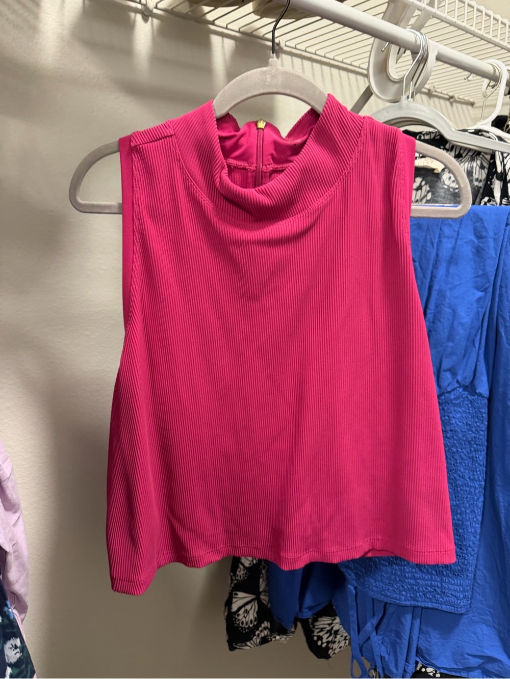 Athleta Ribbed Sleeveless Mock Neck Tank - Hot Pink